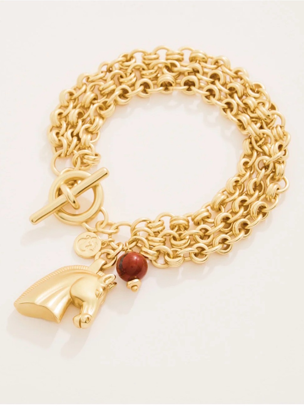 Spartina Gold Horse Head Charm Bracelet with Red Bead Trixie Toggle Bracelet